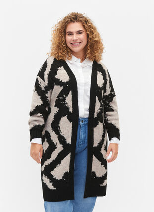 Zizzi Cardigan tricoté à motifs, Black Comb, Model image number 0