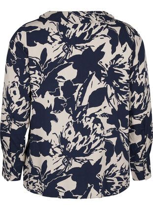 ZizziShirt met lange mouwen, print en V-hals, Navy Blazer AOP, Packshot image number 1