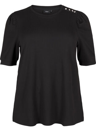 ZizziBlouse met knoopdetail en korte pofmouwen, Black, Packshot image number 0