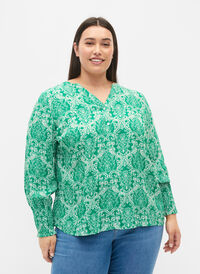 Blouse en viscose imprimée avec smock, Jolly Green Oriental, Model