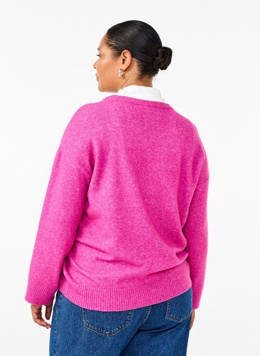 ZizziGebreide blouse met ronde hals en middennaad, Fuchsia Red Mel., Model image number 1