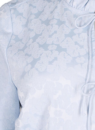 ZizziJacquard blouse met korte mouwen en strikjes, Ancient Water, Packshot image number 2