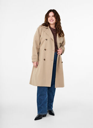 ZizziKlassieke lange trenchcoat met riem, Chinchilla, Model image number 3