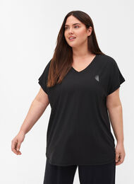 T-shirt de sport ample avec col en v, Black, Model