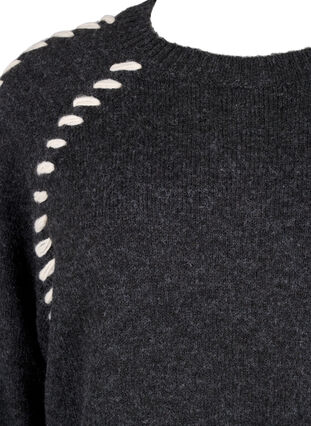 Zizzi Chemisier en tricot avec coutures, Dark Grey White Mel., Packshot image number 2