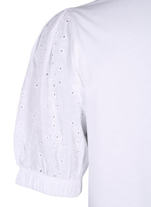 ZizziBiologisch katoenen blouse met broderie anglaise mouwen, Bright White, Packshot image number 3