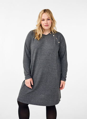 ZizziJersey jurk met knopen, Dark Grey Melange, Model image number 0