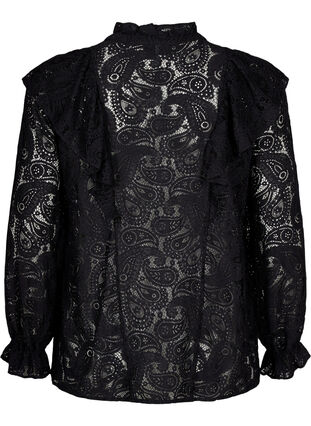 ZizziKanten overhemd-blouse met ruches, Black, Packshot image number 1