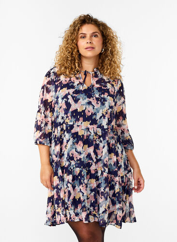 Zizzi Tunique à imprimé floral et lurex, Night Sky AOP Flower, Model image number 0