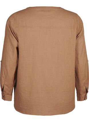 ZizziKatoenen overhemdblouse met V-hals, Coca Mocha, Packshot image number 1