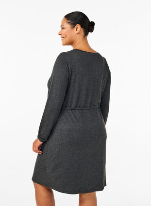 Zizzi Robe en jersey mi-longue avec liens, Dark Grey Melange, Model image number 1