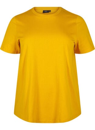 ZizziBasic katoenen T-shirt met ronde hals, Golden Yellow, Packshot image number 0