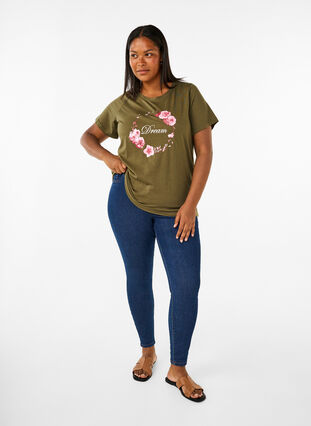 ZizziFLASH - T-shirt met motief, Olive Night Flower, Model image number 2