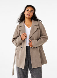 Veste courte en laine avec ceinture, Desert Taupe Mel., Model