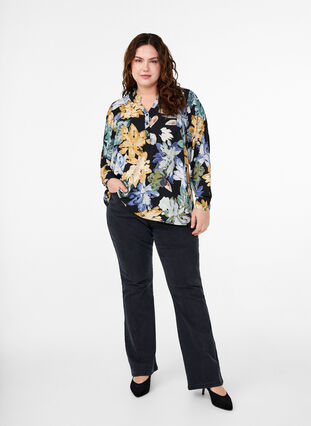 ZizziBlouse met lange mouwen en bloemenprint, Yellow Flower AOP, Model image number 2