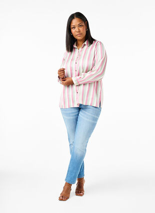 Zizzi Chemises en satin rayé, Rose Stripe, Model image number 2