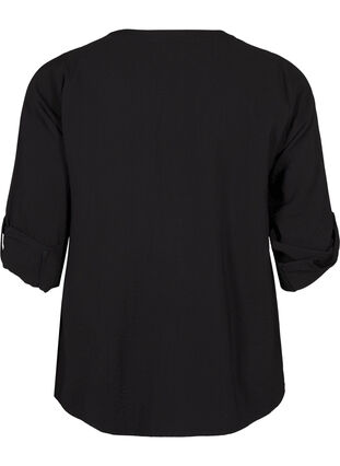 ZizziViscose overhemd blouse met driekwart mouwen., Black, Packshot image number 1