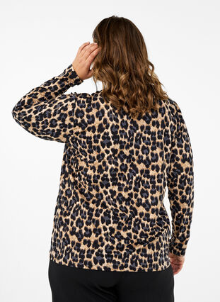 ZizziFLASH - Blouse met lange mouwen en col, Leopard Print , Model image number 1