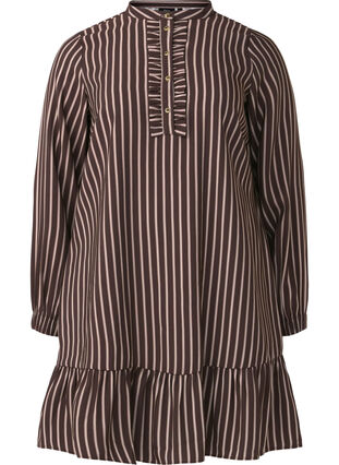 Zizzi Robe courte à rayures et jabot, Hot Fudge Stripe AOP, Packshot image number 0