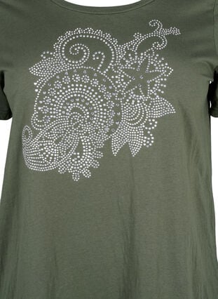 ZizziKatoenen T-shirt met strasmotief, Thyme w. Rhinestones, Packshot image number 2