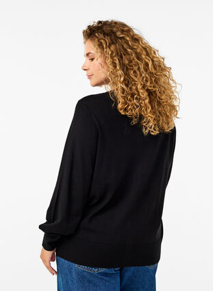 Zizzi Cardigan en tricot avec col rond et boutons, Black, Model image number 1