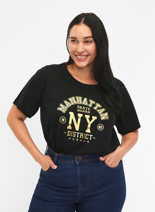 ZizziFLASH - T-shirt met motief, Black Ny, Model image number 0