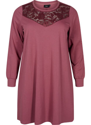 Zizzi Robe courte avec détails en dentelle, Rose Brown, Packshot image number 0