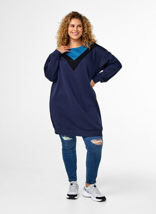 ZizziLang sweatshirt met colourblock, Navy B. Color Block, Model image number 2