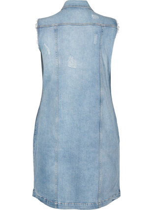 ZizziMouwloze denim jurk met ruwe randdetails, Light Blue Denim, Packshot image number 1