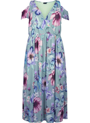 Zizzi Robe longue motif floral, décorations aux épaules, Chinois Green AOP, Packshot image number 0