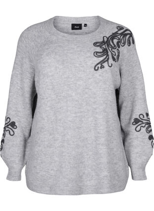 ZizziGebreide blouse met decoratief patroon, Light Grey Melange, Packshot image number 0