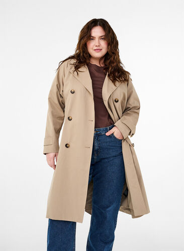 Zizzi Trench coat long classique avec ceinture, Chinchilla, Model image number 0