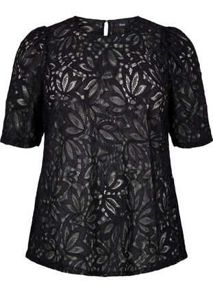 ZizziKanten blouse met korte mouwen, Black, Packshot image number 0