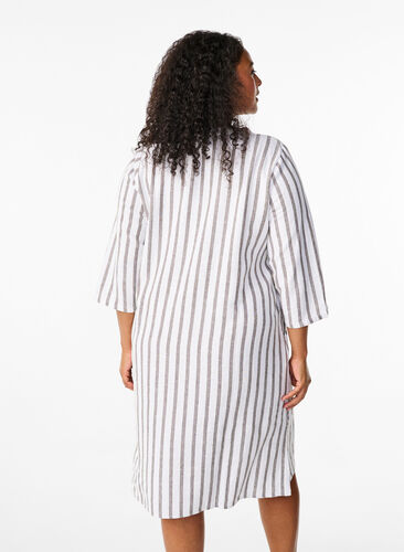 Zizzi Robe tunique rayée en mélange de lin et de viscose, White Stripe, Model image number 1