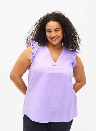 Zizzi Top en coton sans manches avec volants, Sand Verbena, Model image number 0