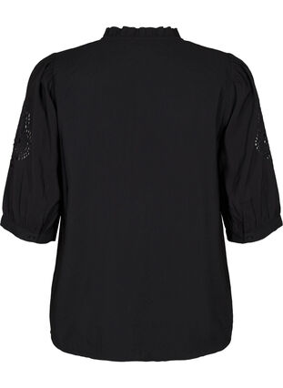 ZizziOverhemdblouse met ruches en broderie anglaise, Black, Packshot image number 1