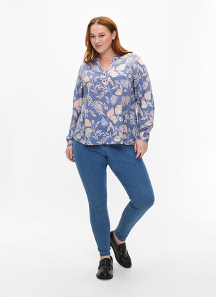 ZizziFLASH - Blouse met lange mouwen en print, Delft AOP, Model image number 2