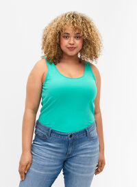 Effen gekleurd basic top in katoen, Aqua Green, Model