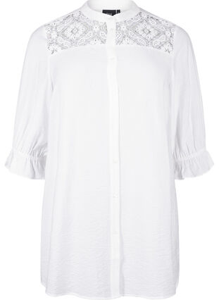 ZizziLang viscose shirt met kanten detail, Bright White, Packshot image number 0