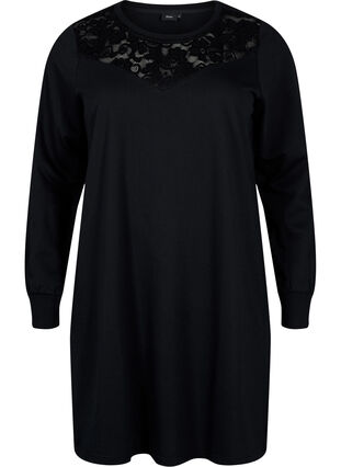 Zizzi Robe de survêtement avec de la dentelle, Black, Packshot image number 0