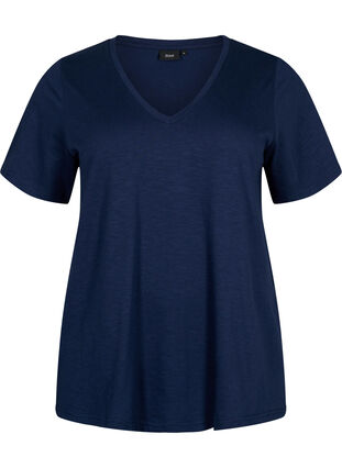 ZizziBasic t-shirt met korte mouwen en v-hals, Navy Blazer, Packshot image number 0