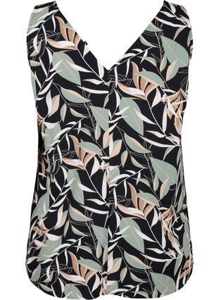 Zizzi Top floral avec col en V, Black w. Gr.Leaf AOP, Packshot image number 1