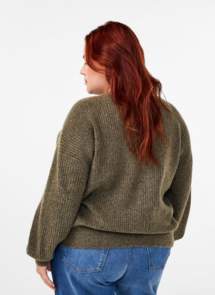 Zizzi Cardigan en tricot côtelé avec boutons, Dusky Green Mel., Model image number 1