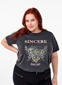 T-shirt van biologisch katoen met print, D.Grey Wash Sincere, Model