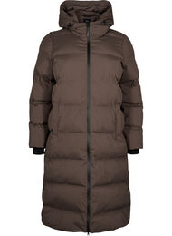 Lange puffer winterjas met capuchon, Chocolate Brown, Packshot