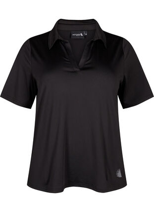 ZizziPoloshirt met V-hals, Black, Packshot image number 0