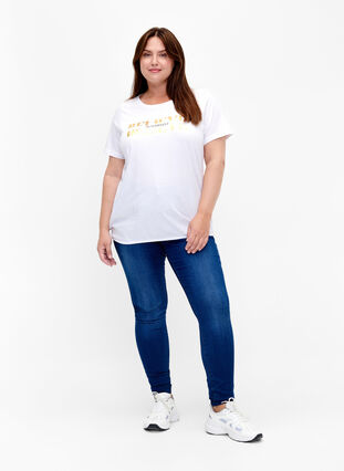 ZizziKatoenen T-shirt met print, B. White w. Believe, Model image number 2