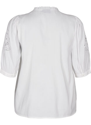 ZizziOverhemdblouse met ruches en broderie anglaise, Bright White, Packshot image number 1