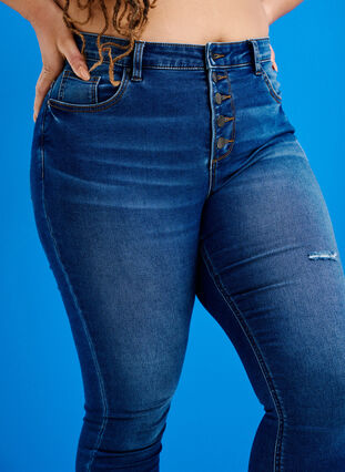 ZizziAmy jeans met hoge taille en knopen, Blue denim, Image image number 1