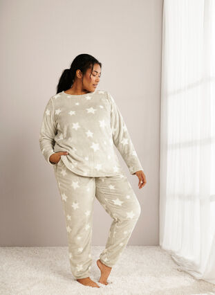 Zizzi Pantalon souple avec imprimé étoiles, Grey Star, Image image number 0